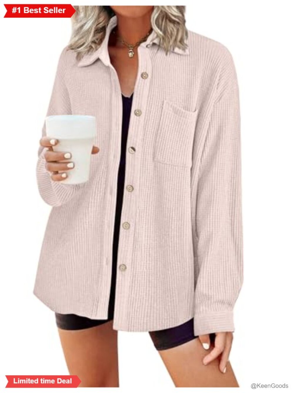 HOTOUCH Waffle Knit Button Down Shirt Long Sleeve Shacket with Pocket